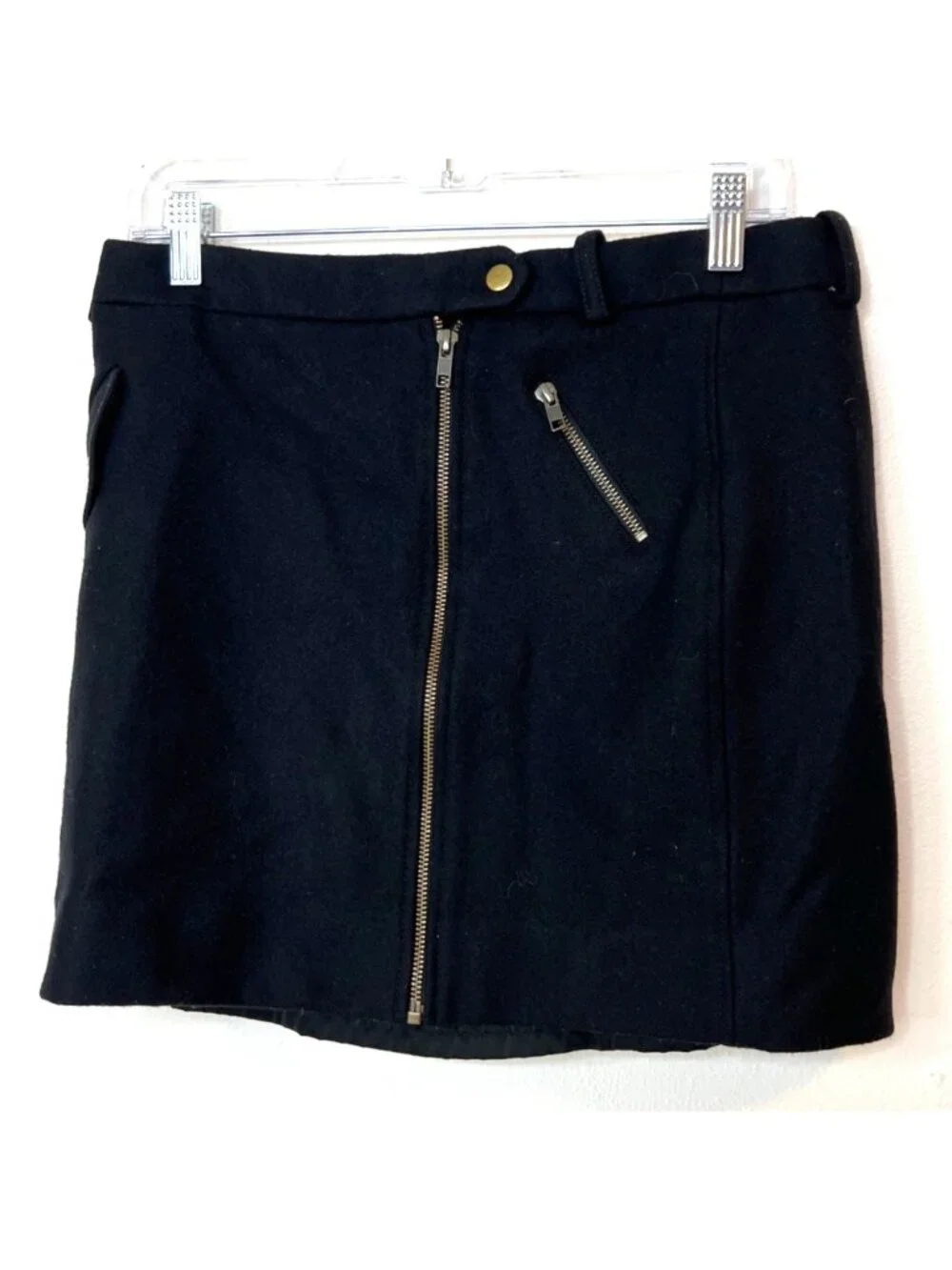 J. Crew Wool Mini Skirt Size 6 Moto Zip Front Fall Academia Dark Gray/Black